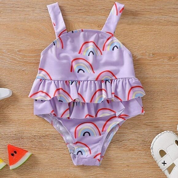 NWT Purple Rainbow Ruffle Baby Swimsuit - Picture 6 of 7